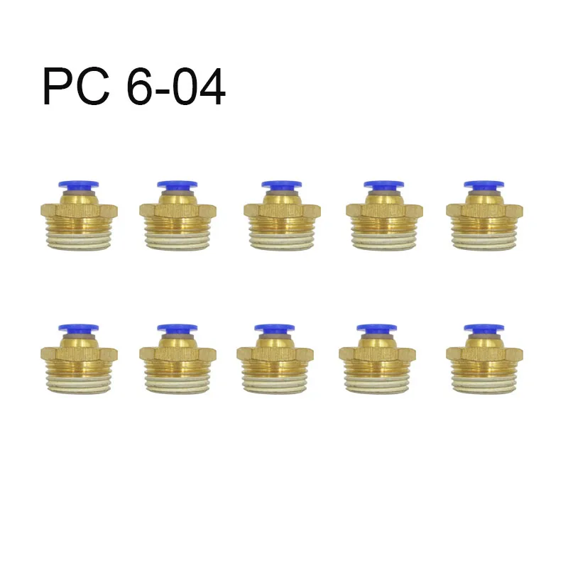 

10PCS PC 6-04 Air Pneumatic 6mm Hose Tube 20.5mm Air Pipe Connector Quick Coupling Brass Fitting Male Thread wholesale