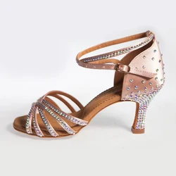 Evkoodance-Chaussures de brevLatine en Satin Brcorporelle avec Strass, Sandales à Talon Cubain OEM pour Femme