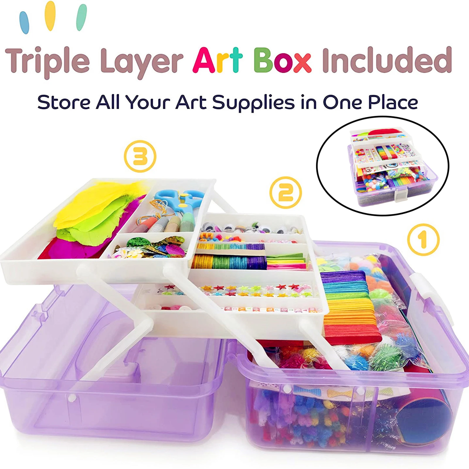 1000pcs Complete Art Supplies for Kids Craft Art Kit for Boys Girls Kindergarten Home Supplies Christmas Crafts Folding Box