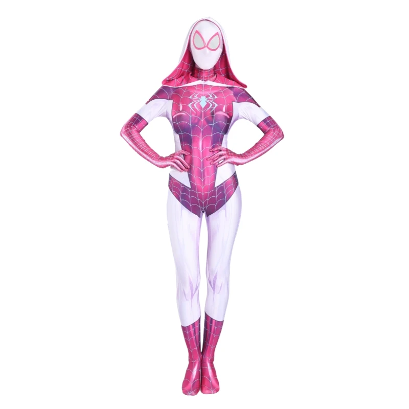 Superhero Gwen Stacy Cosplay Costume Into The Spider Verse Gwenom Spandex Fabric Women Men Zentai for Halloween Bodysuit