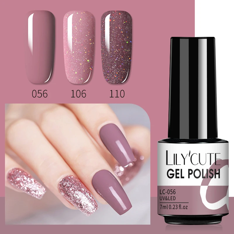 LILYCUTE 3PCs Rose Gold เจลเล็บชุดเล็บ Glitter เล็บเจลกึ่งถาวร Base Top Coat UV เจลเล็บ Art Design Hybrid