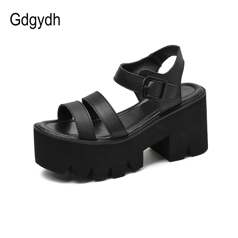 Gdgydh-Sandales à plateforme noire pour femmes, chaussures d\'été à talons épais, mode struccasual, sandales ouvertes Parker