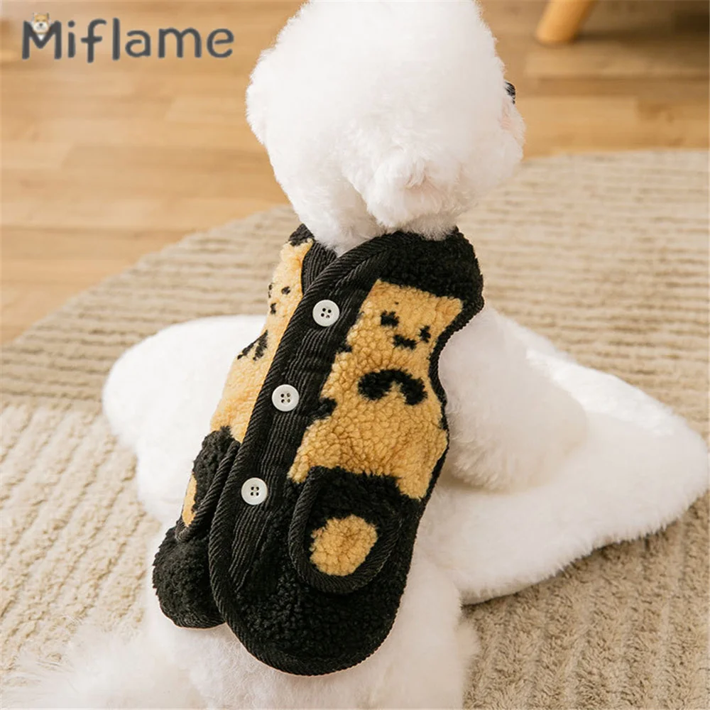 Miflame Lamb Wool Small Dogs Jacket Coat Bear Printed Puppy Clothing Warm Outfits Pomeranian Spitz Cartoon Cute Pet Cat Cardigan