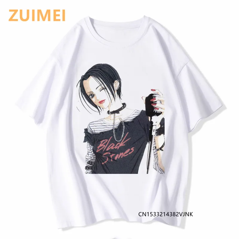 Japanese Anime Nana Osaki Print Goth Harajuku Top Women T-shirt Casual ladies basic O-collar Short Sleeved Tshirt Girl,Drop Ship