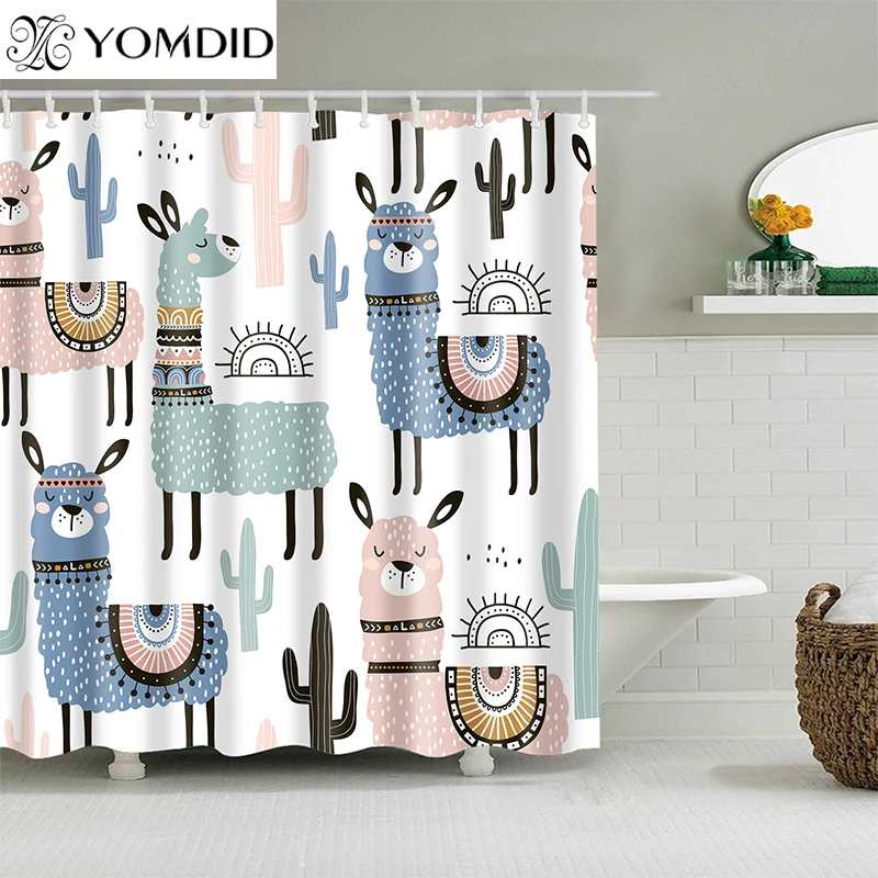 Alpaca Pattern Bath curtain Waterproof Shower Curtains Polyester Cartoon Bath Screen Printed Curtain for Bathroom Home Decor