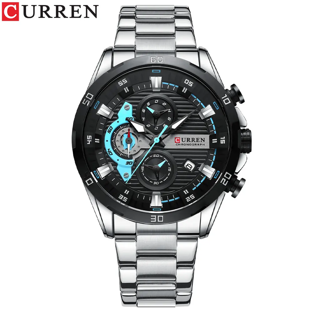 Curren Mode Sport uhren für Mann lässig Edelstahl Band Chonograph Armbanduhren leuchtende männliche Uhr 3