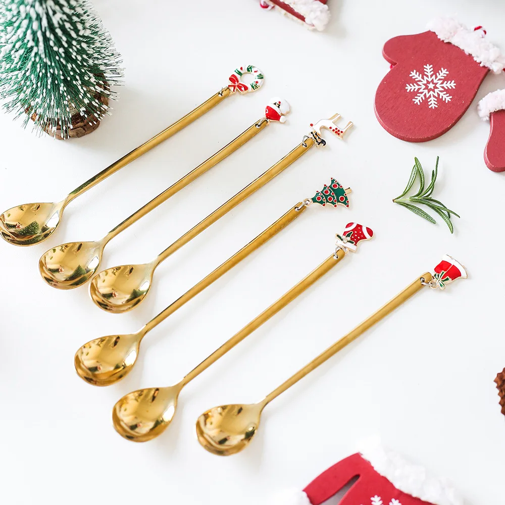 

Mini Coffee Spoon Stainless Steel Spoon Set Christmas 1/612/24 PCS Ice Cream Soup Sugar Dessert Teaspoons Mixing Stirrer Kitchen
