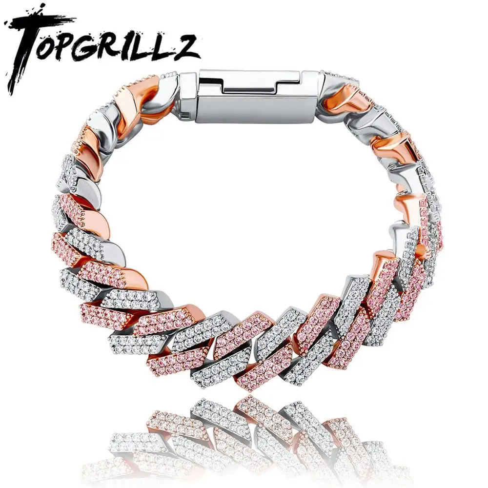 TOPGRILLZ 12mm/14mm Bracelet High Quality Iced Out Micro Pave Cubic Zirconia Cuban Chain Bracelet Hip Hop Jewelry Gift For Party