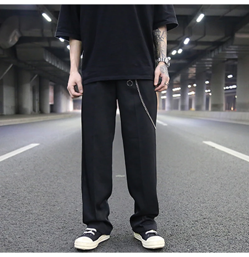 

The same lazy style basic straight loose black versatile functional trousers street fashion casual pants for men and women