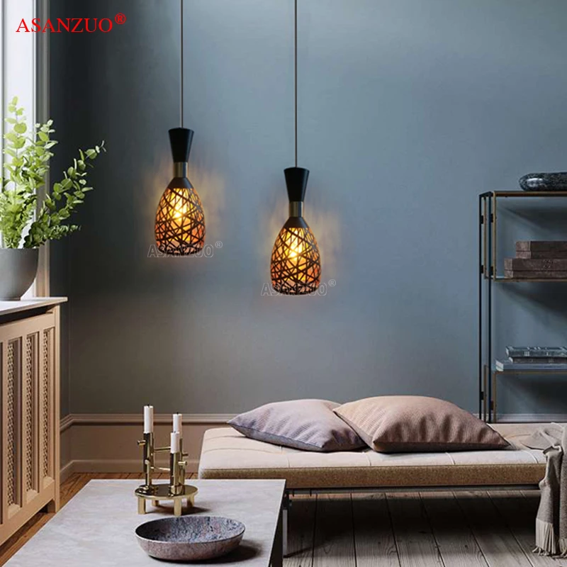 Black Gold hollow Metal Cage Pendant Lights Nordic Dining Room Hanging Lamp Bar Cafe creative Vintage light fixtures E27