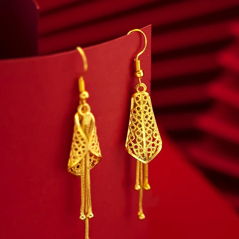 

Genuine 14K Gold Drop Earrings Simple Plum Hollowed Out Leaves Design for Women Tassel Earrings Fine Jewelry Gifts 2021