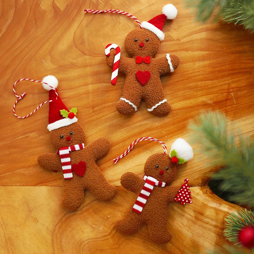 3Pcs Christmas Gingerbread Man Doll Pendants Xmas Tree Hanging Ornaments Christmas Decorations for Home New Year Kids Gift