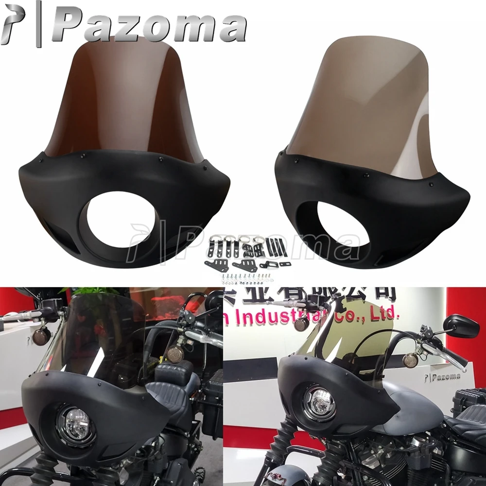 

Cruiser Tall Windshield 5.75" Headlight Fairing 35-49mm Forks Front Light Mask Cover For Harley Dyna Sporster Softail Cafe Racer