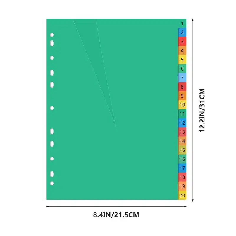 Imagem -06 - Índice Plástico Página Divisores Lables Classificados Papel Cartão Colorido para Evitar a Dobra Número Impresso a Cores a4 20 Páginas