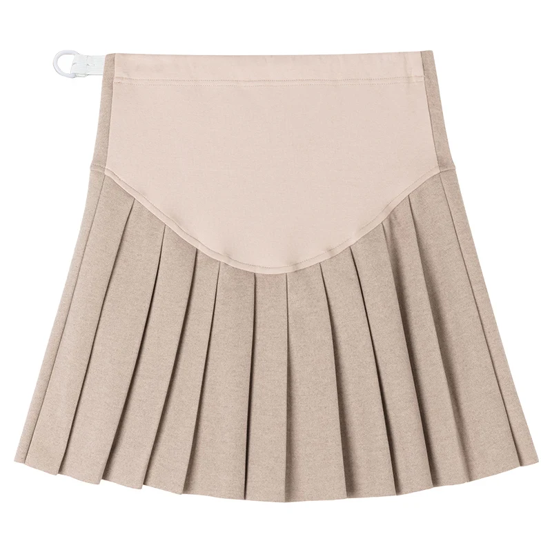 8857# Chis Woolen Maternity Skirts A Line Pleated Belly Mini Skirts Clothes for Pregnant Women Autumn Winter Ins Pregnancy