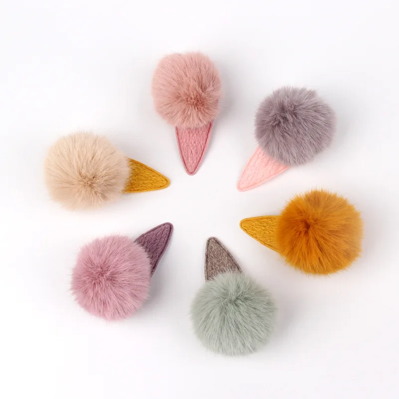 

Boutique 12pcs Fashion Cute Fur Pom Pom Hairpins Solid Color Ball Barrettes Snap Clips Princess Winter Headwear Hair Accessories