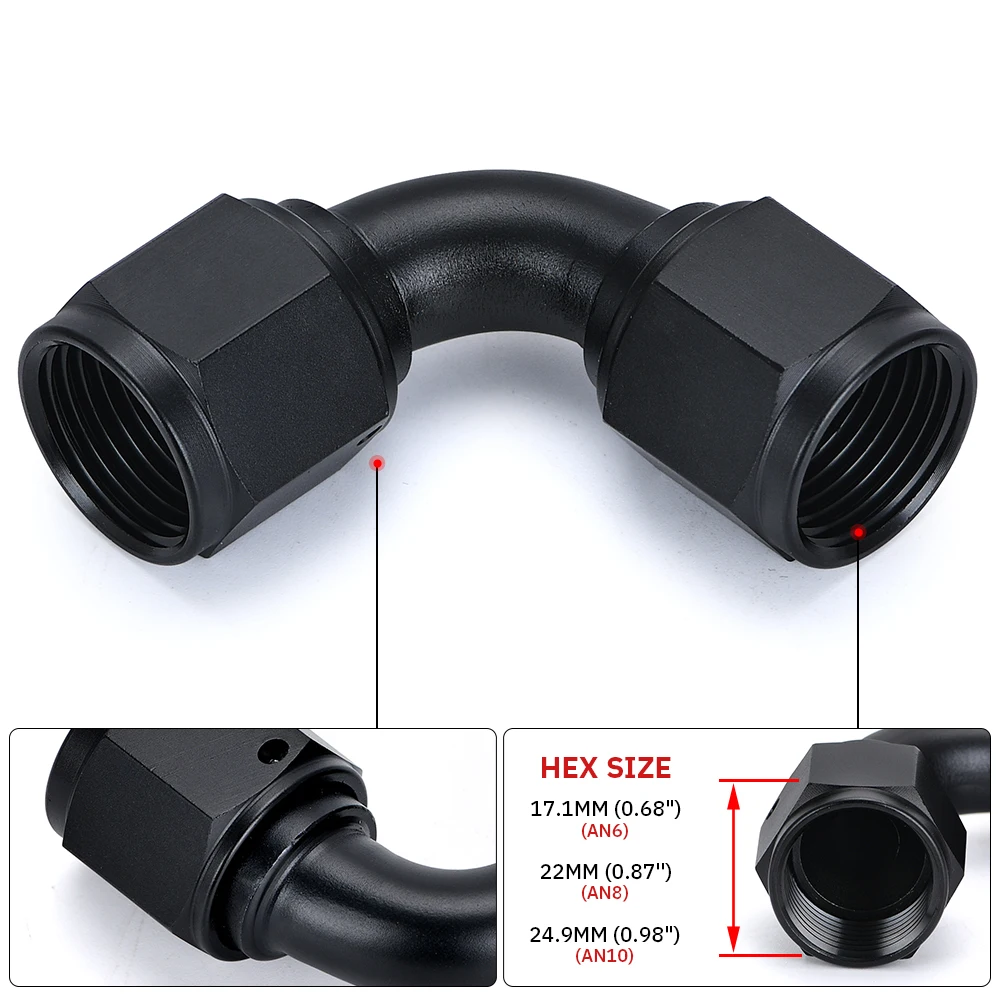 Universal 0 45 90 Degree AN6 AN8 AN10 Female to  AN6 AN8 AN10 Female Hydraulic hose Elbow Oil Cooler Fitting Hose Fittings