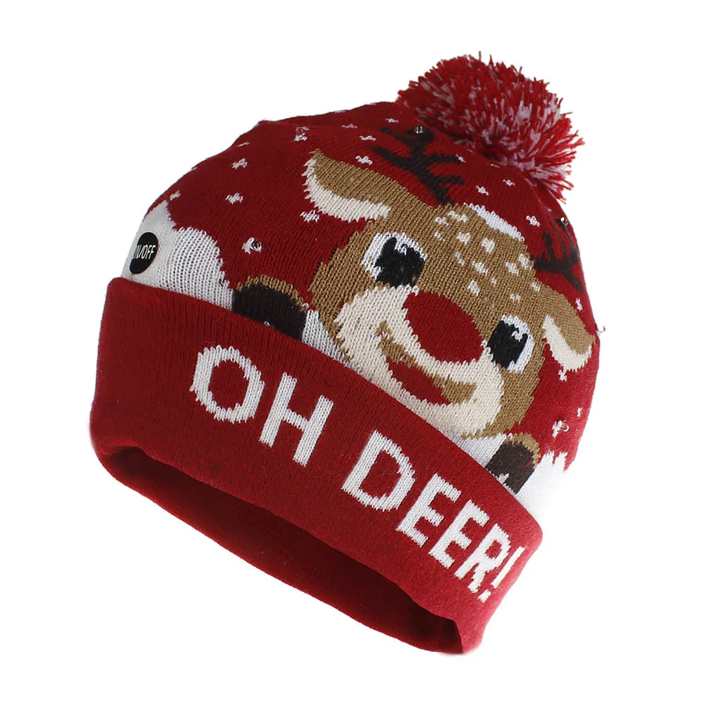 New Style! LED Christmas Hat Beanie Light Up Illuminate Warm Hat 48 Patterns New Year Snowman Sweater Hat Christmas Decorations