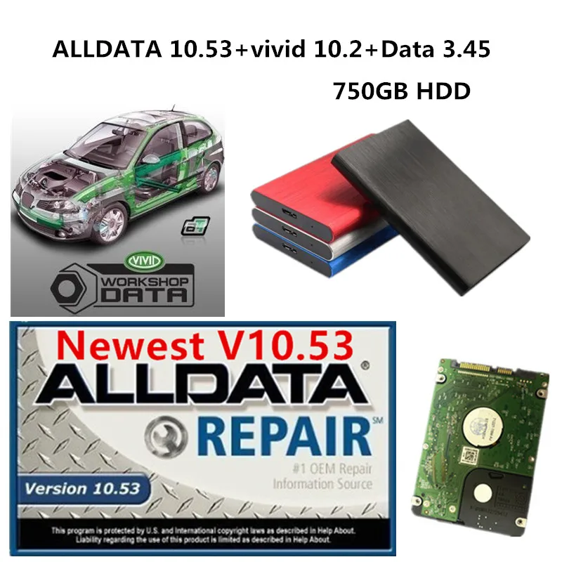 

2021 hot auto repair software alldata 10.53 with vivid v10.2 and data 3.45 in 750gb hdd usb3.0 support online installation