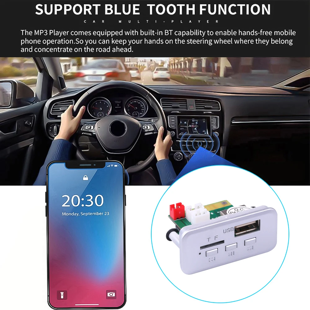 DC 12V Bluetooth 5.0 MP3 WMA Decoder Board Wireless MP3 Music Player FM Radio Audio Module Support USB FM TF AUX Car Radio