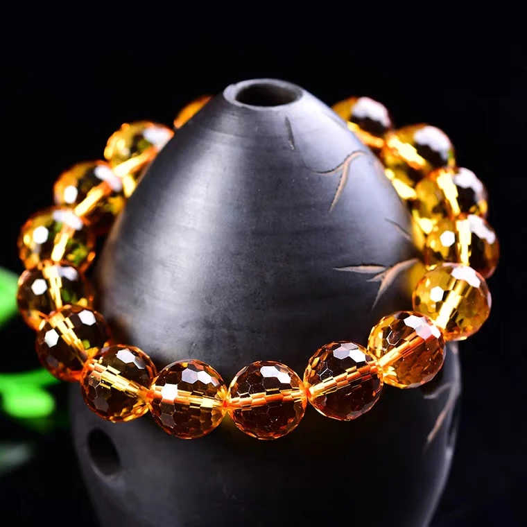 Genuine Natural Yellow Citrine Clear Round Beads Bracelet Women Men Crystal Gemstone Wealthy 8mm 10mm 12mm Gift AAAAA