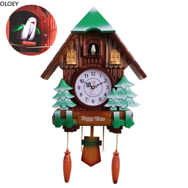 Wood Cuckoo Wall Clock Bird Large Luxury Wood Antique Wall Clocks Pendulum Vintage Swing Bedroom Silent Creative Living Room New