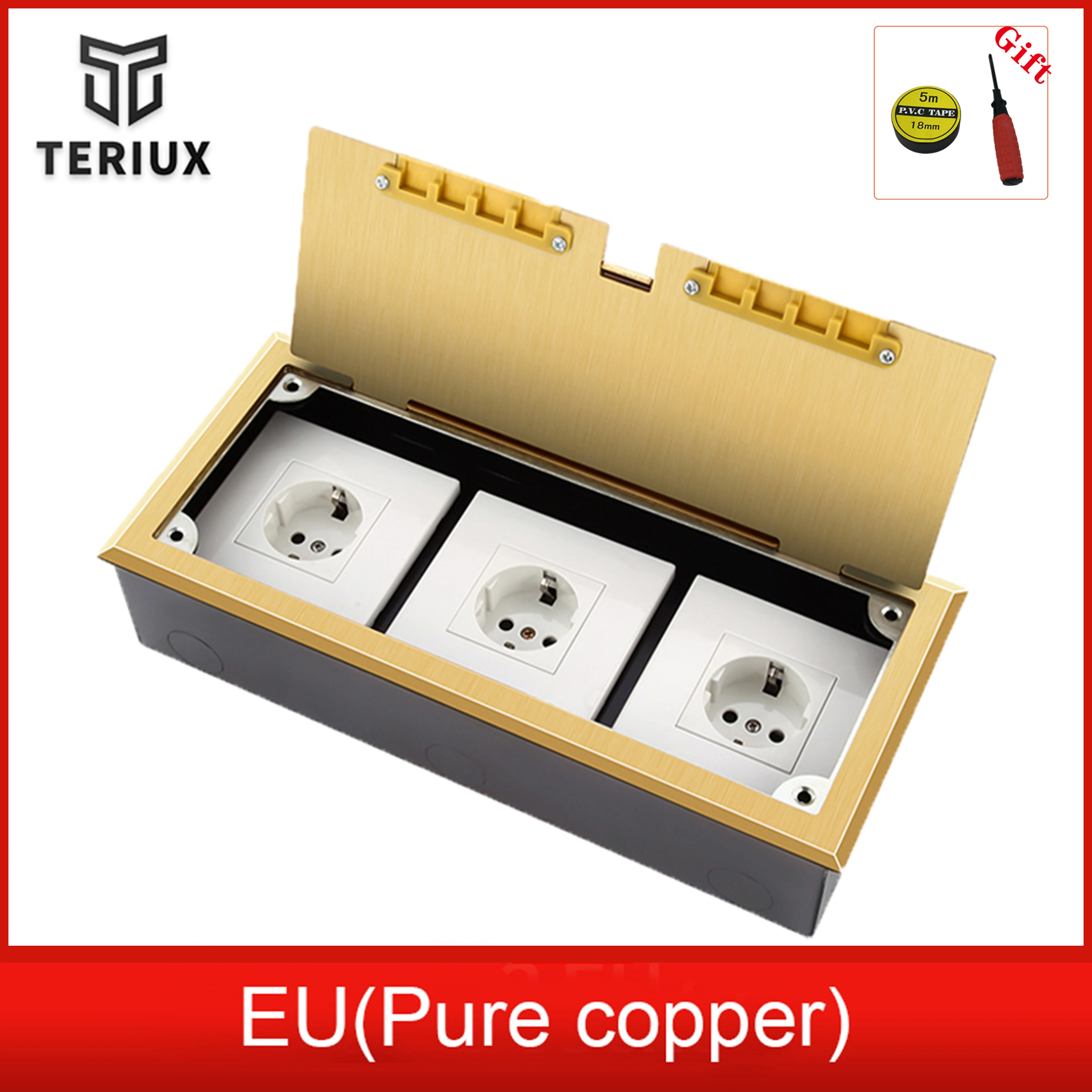 

Wholesale golden pure copper EU socket electrical floor outlets recessed socket customized floor socket 250v built in socket