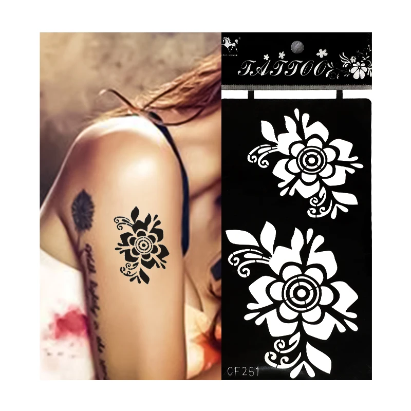 

Black Flower Style Henna Tattoo Stencil Body Art Temporary Tatoo Sticker Paper Waterproof sexy girls model tattoos arm leg