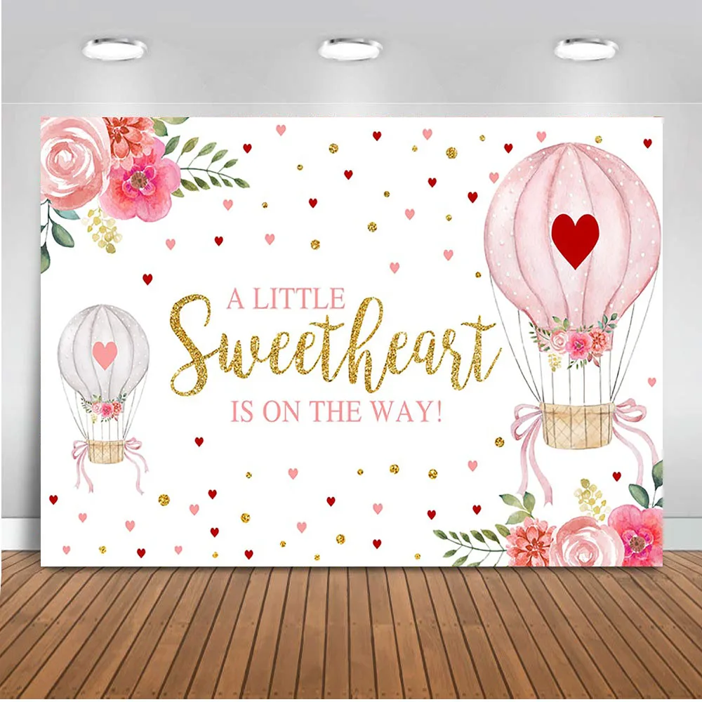 Love Valentine Background Pink Hot Air Balloon Backdrop For Photography Sweetheart Red Heart Party Background Photo Booth Studio