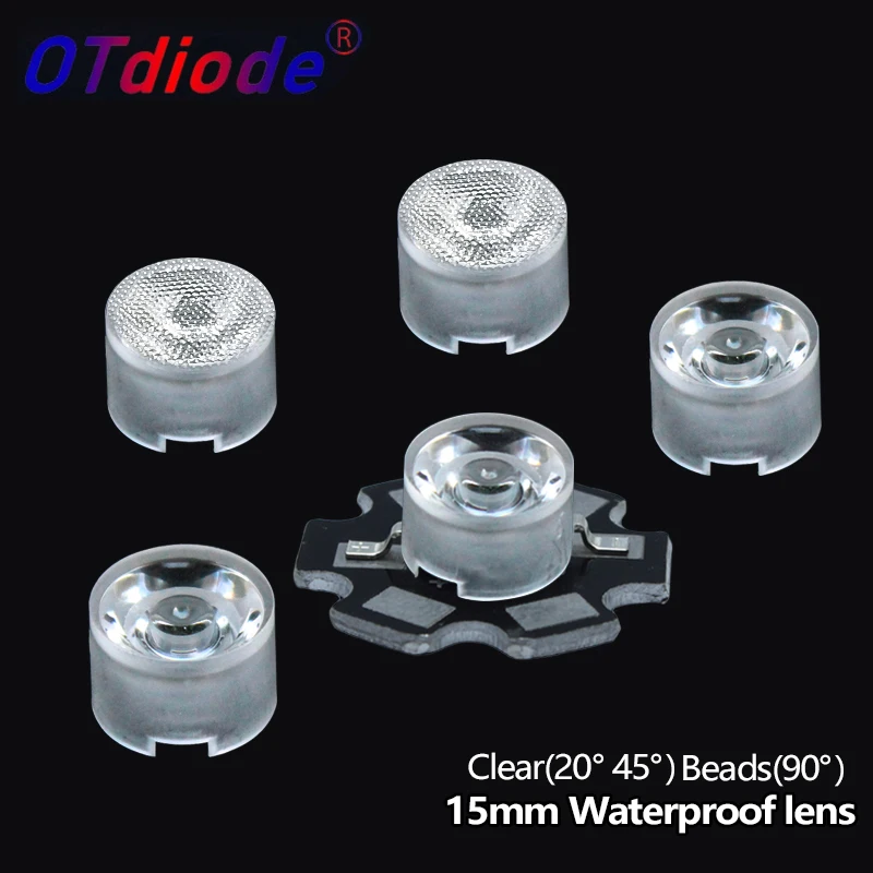 10-100szt Soczewka LED 1W 3W 5W Wysoka moc 15mm Wodoodporna soczewka kątowa 20 45 90 stopni do majsterkowania Lampa Washwall Wypukły odbłyśnik