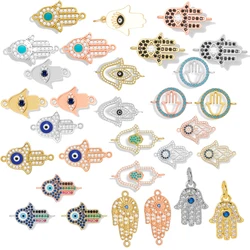 Zirconia Gold-plated Blue Evil Eye Charm Fatima Hand Hamsa Pendant For Necklace Bracelet Earring DIY Jewelry Making Accessories
