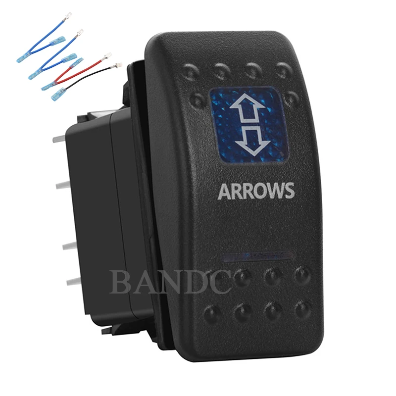 12V 24V Blue Backlit Up Down Momentary Rocker Switch with Jumper Wire (ON)-OFF-(ON) DPDT Switch for Car Boat Windlass Tractor RV