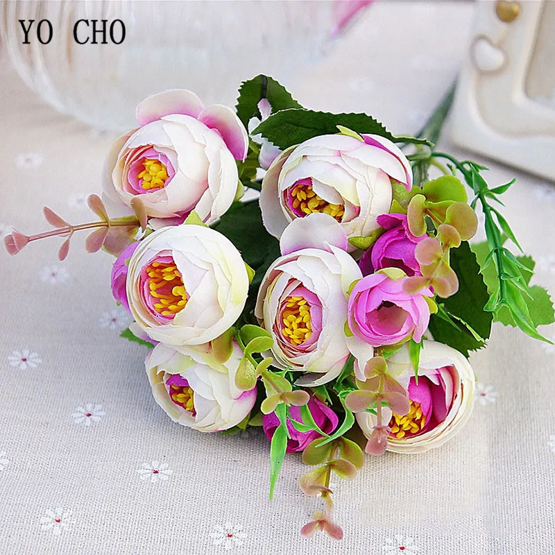 5 Branches Sunshine Silk Roses Artificial Flowers 10 Heads Fake Roses Flores Wedding Bouquet Party Home Table Decorative Flowers