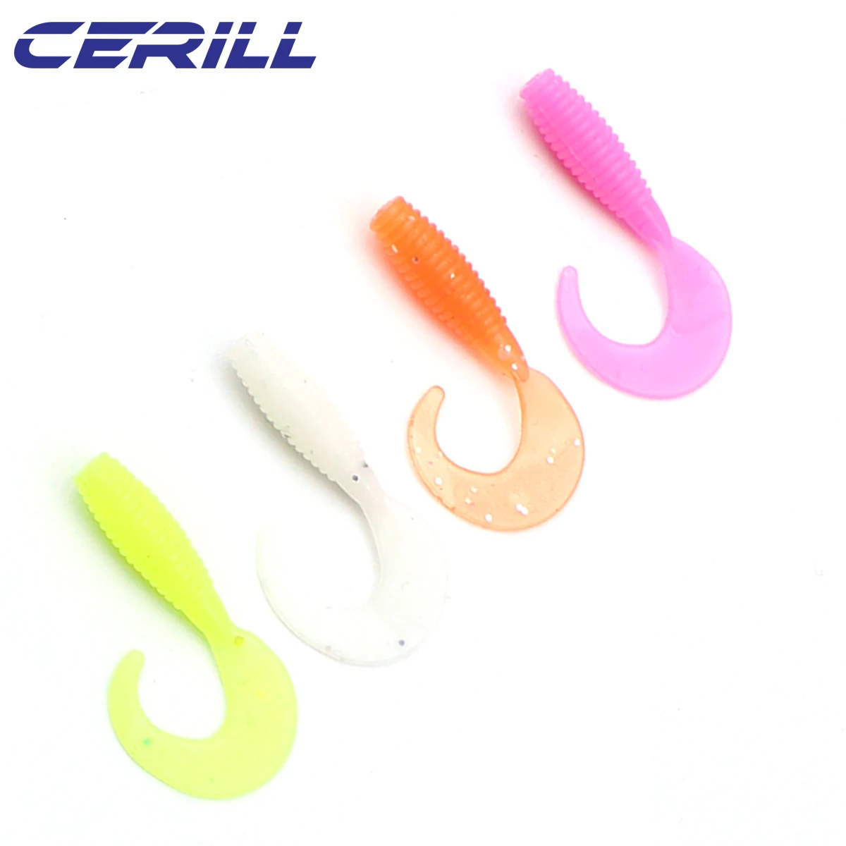 Lot 50 Cerill 25mm Volume Tail Grub Bait Jigging Wobbler Soft Fishing Lure Silicone Artificial Carp Bass Swimbait Accessories