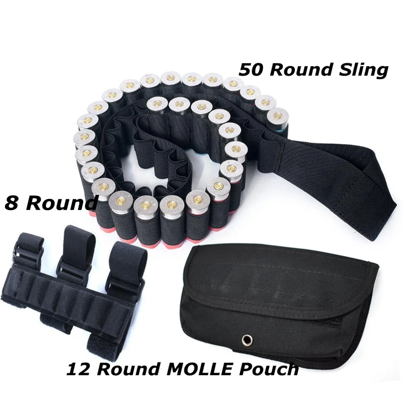 

8/12/50 Rounds Gun Ammo Storage Shotgun Shell Holder Adjustable Shooters Forearm or Tactical Buttstock Sleeve Magazine Pouch