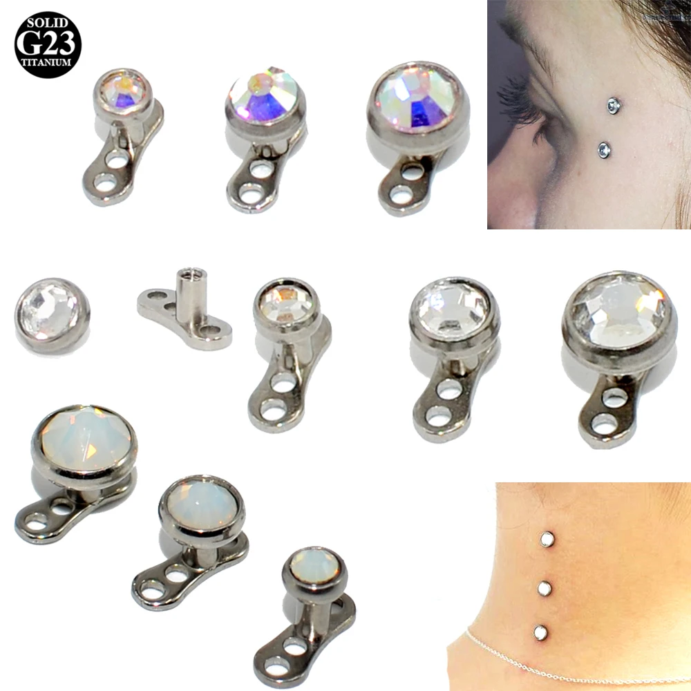 1PC G23 Titanium CZ Crystal Clear&AB&Snow Opal Gem Dermal Anchor Top Micro Dermal Anchor Piercings Skin Diver Piercing Jewelry