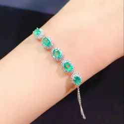 Charm Silver Color Bracelets Feminine Synthetic Emerald Stone Bracelets Hand Chain Fashion Costume Jewelry Women 2021 Trend