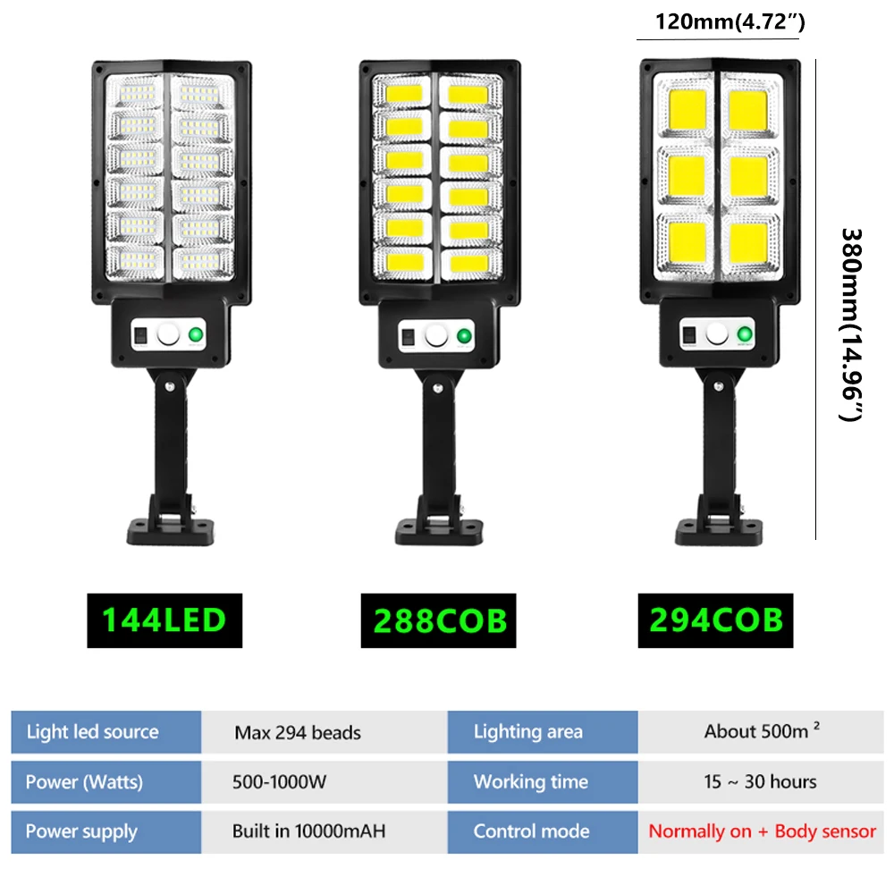 100000LM LED Street Lights For Solar Outdoor 294COB Wall Lamp PIR Motion Sensor 10000W IP65 Waterproof Power Sunlight for Garden