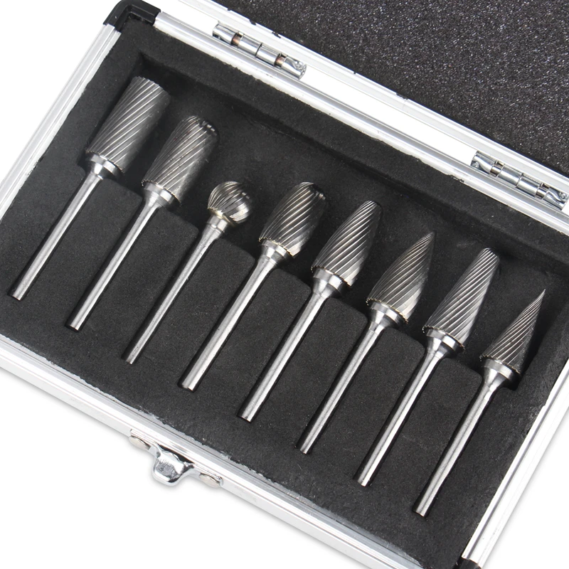 8 개/대 6mm 생크 텅스텐 카바이드 로터리 버 키트 포인트 파일 다이 그라인더 연마 도구 밀링 커터 조각