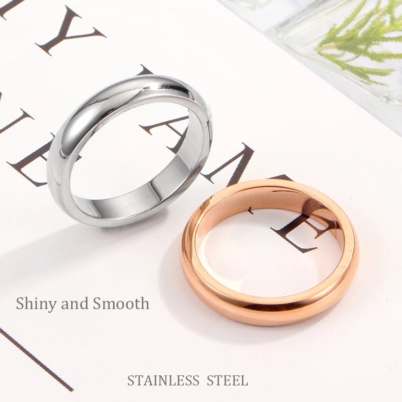 4mm Ring Stainless Steel Simple Shiny Rings For Women Cute Minimalist Finger Jewelry Rose Gold Silver Color Smooth Size 4 To 10