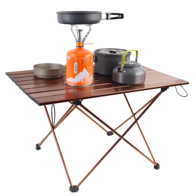 Portable Camping Table Ultralight Folding Table With Aluminum Table Top And Carry Bag Barbecue Brown Color Furniture Sets