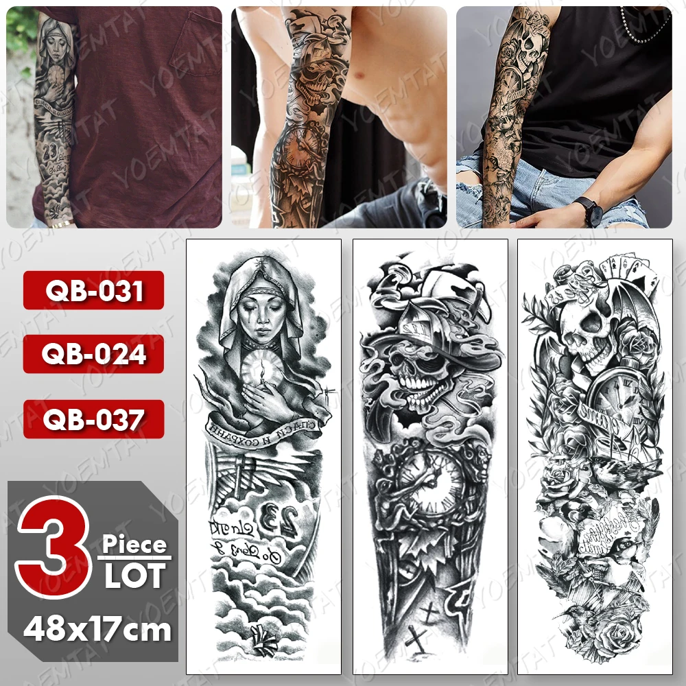 3 pcs/lot Large Arm Sleeve Tattoo Dragon Maori Totem Waterproof Temporary Tatto Sticker Skull Body Art Full Fake Tatoo Women Men