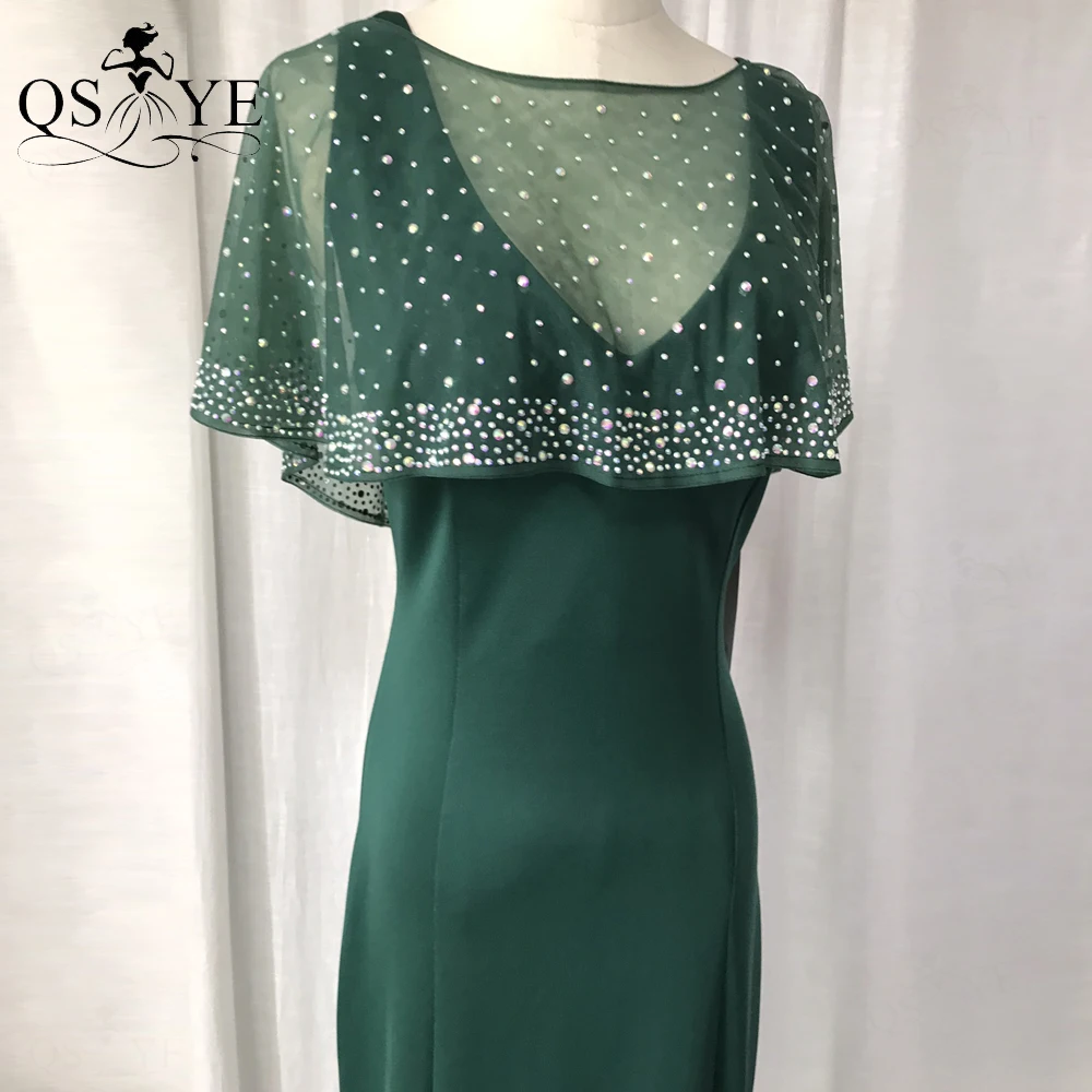 Vestidos de Noche de Esmeralda para mujer, chaqueta de sirena, chal de cuentas de taladro en caliente, vestido de fiesta, largo, elástico, verde, Formal, celebridad