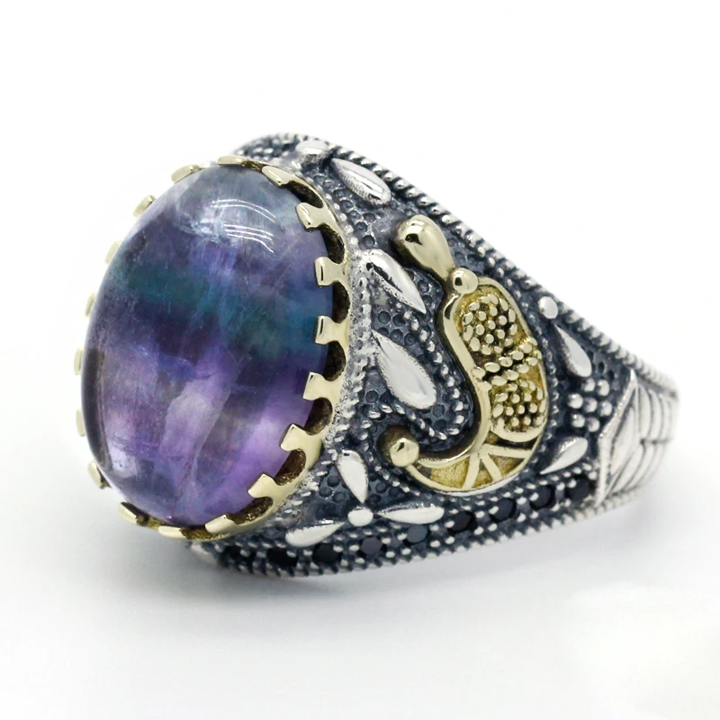 New style 925 sterling silver fluorite men's and women's ring spinel Turkish handmade jewelry ring