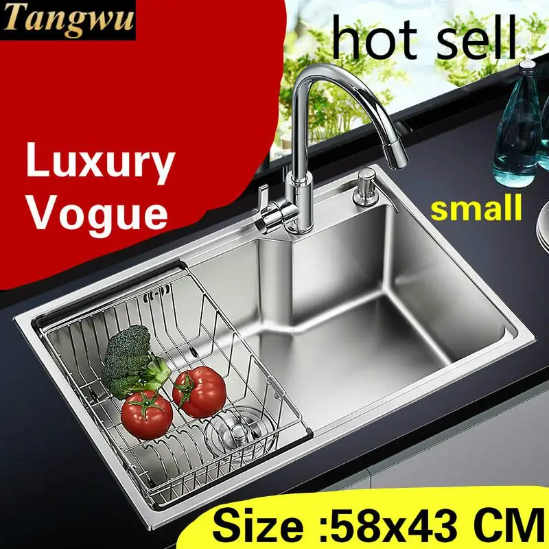 

Free shipping Apartment luxury kitchen single trough sink standard do the dishes 304 stainless steel hot sell small 580x430 MM