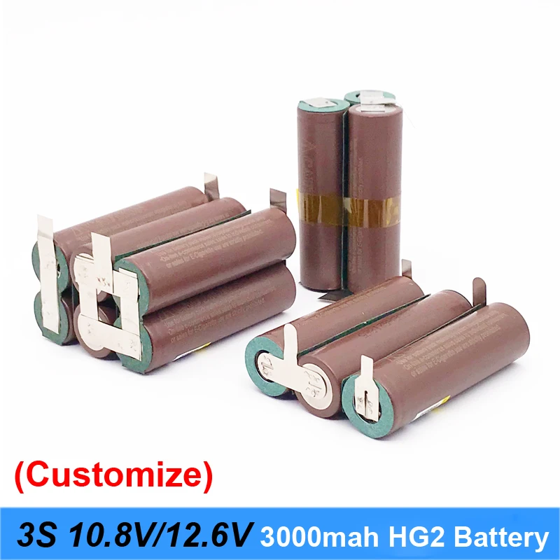 12V 18650 hg2 3S 3000mAh 20amps for 12.6v screwdriver battery weld soldering strip 3S 3S2P 12.6v battery pack (customize)Turmera