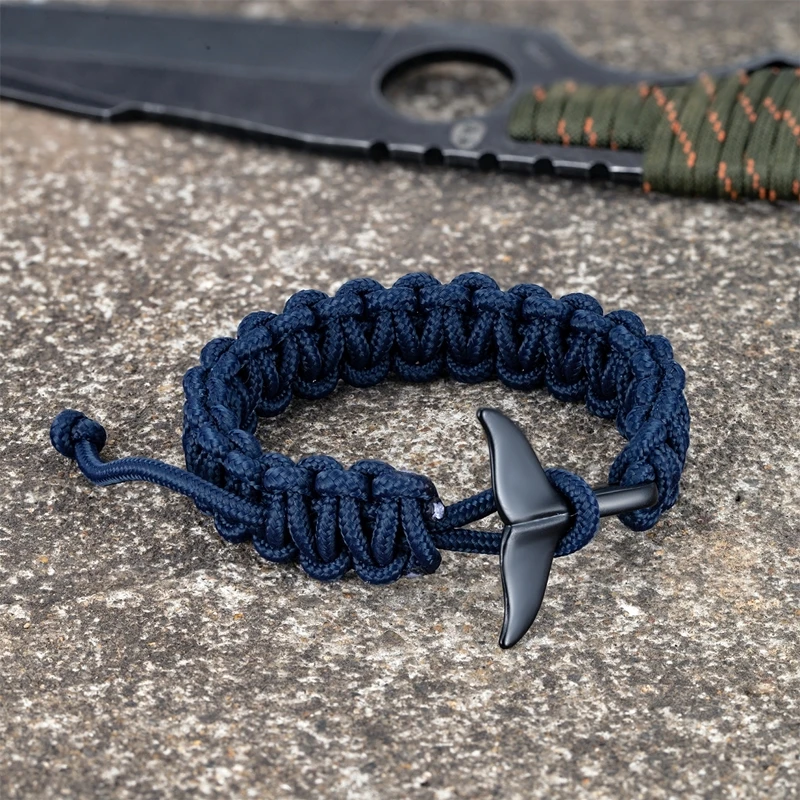 MKENDN Handmade Braid Whale Tail Paracord Survival Bracelet Charm Rope Men Women Beach Wristband Adjustable Couple Jewelry Homme