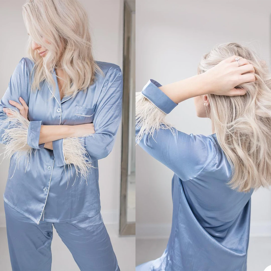 

Women Faux Fur Sleepwear Suits Maternity Kimono Woman Pants Suit Nightrobes Prom Bathrobe Feather Nightgown Bridesmaid Shawl