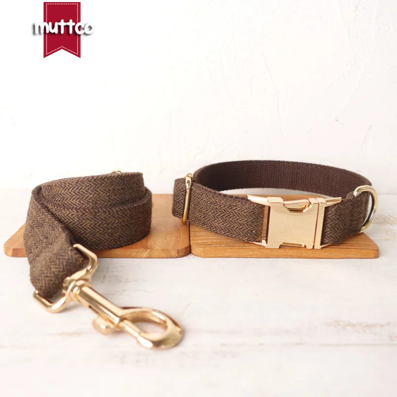 MUTTCO unique dog collar DEEP BROWN SUIT convenient to walk the dog leash parts for small medium large dog 5 size UDL118J