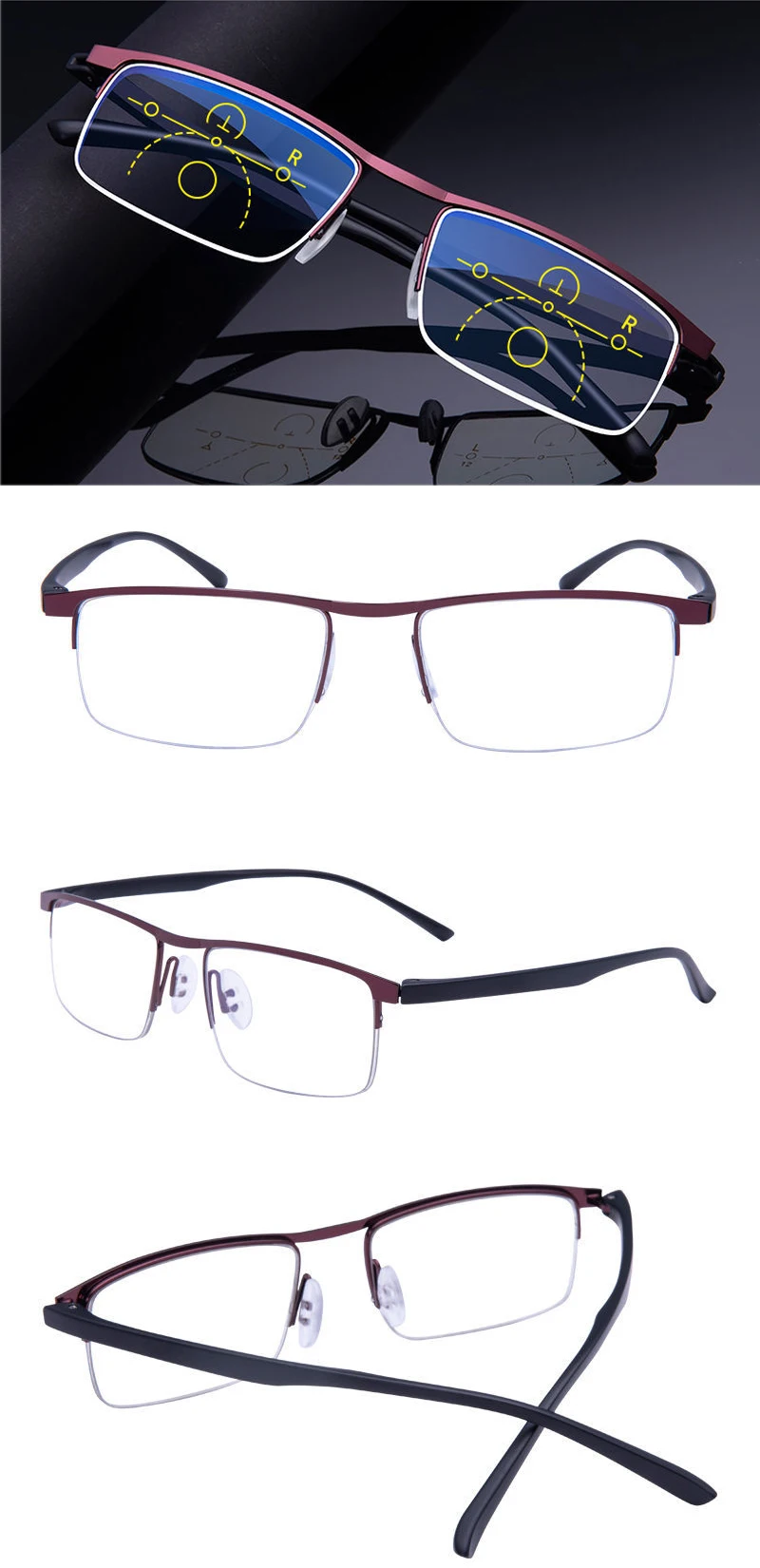 2021 intelligenter Zoom Progressive multifunktionale Lesebrille Damen Herren Multifokale Anti-Blaulicht-Hyperopie-Brille – Detail 16
